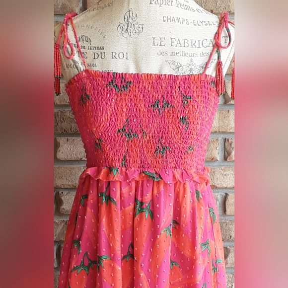 FARM Rio Red Pepper Ruffled Smocked Midi Sundress - Picture 3 of 15